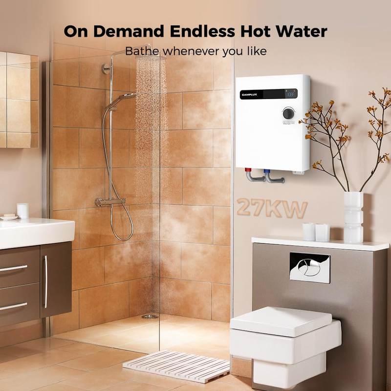 Camplux Tankless Electric On Demand Hot Water Heater 27kW | White