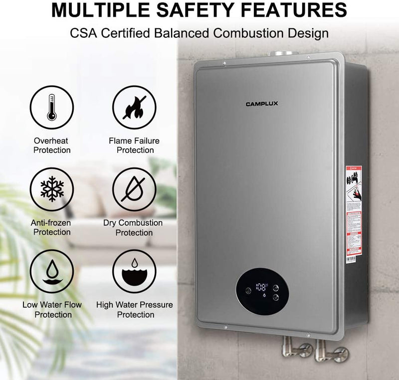 Camplux Tankless Propane Water Heater - 5.28 GPM Grey