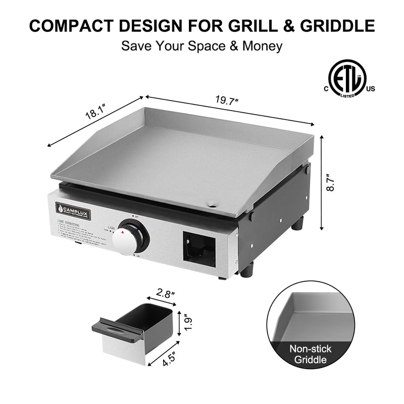 Camplux Portable Outdoor Propane Gas Griddle Grill - 15,000 BTU