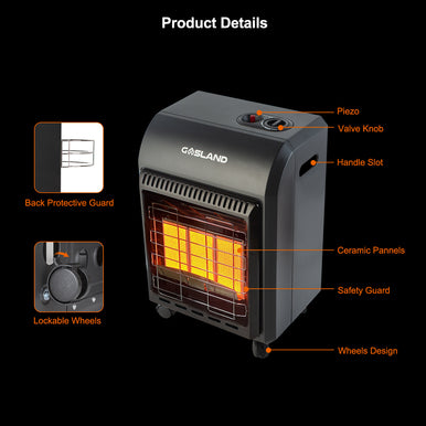 Ultra Quiet Propane Radiant heater with LP Regulator Hose