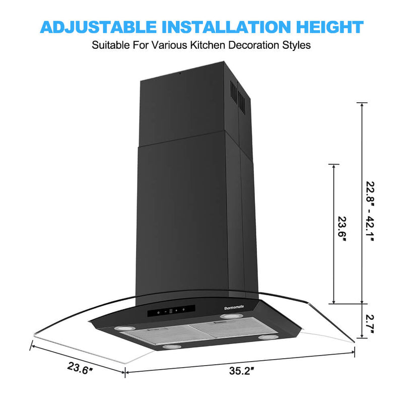 Thermomate 36'' Island Range Hood - Touch Control - Black
