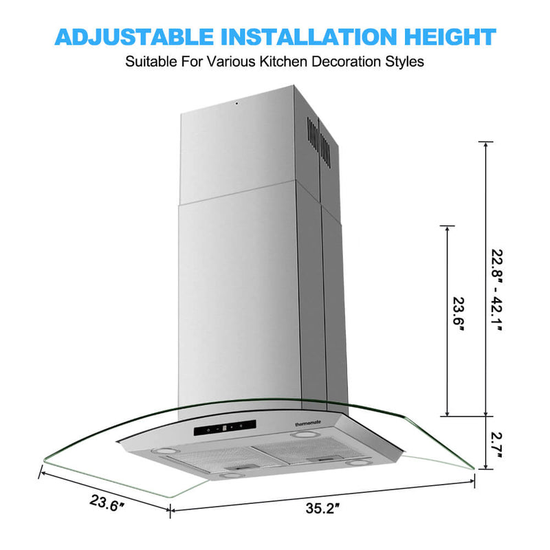 Thermomate 36'' Island Range Hood - Touch Control - Silvery