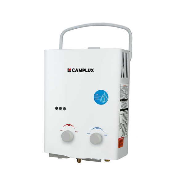 X CAMPLUX Water Heater,  2.64 GPM Outdoor Propane Gas Water Heater for Camping, AY132, White