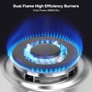 Dual Flame High Efficiency Burners
Total Power 28800 Btu