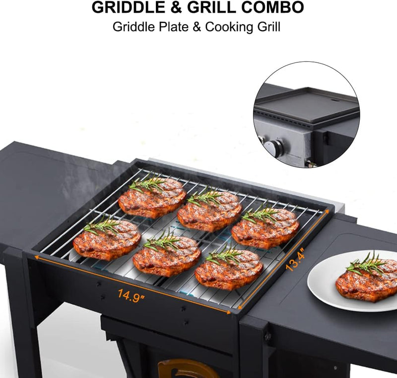 CAMPLUX  MINI TANK Flat Top Gas Grill, 22,000 BTU Barbecue Grill, Propane Griddle Grill Combo, 2 Burner Griddle with Lid, BBQ Grill for Outdoor Cooking,  Barbecues，Camping, Backyard Parties, RV Travel