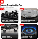 2 Burner Gas cooker, CAMPLUX MINI TANK 12 Inch Gas Stovetop, LPG Convertible Natural Gas, Propane Cooktop, Dual Burner Gas Stovetop with Thermocouple Protection, Black Tempered Glass