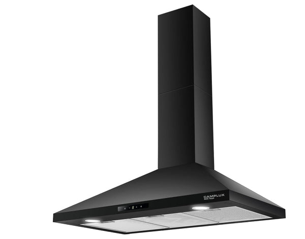 36"  Extractor hoods for kitchens, CAMPLUX MINI TANK Black Wall Mount Kitchen Hood 36 inch, Ducted/Ductless Convertible,350 CFM 3 Speed Exhaust Hood Fan with Charcoal Filter,Touch Control, Aluminum Mesh Filters