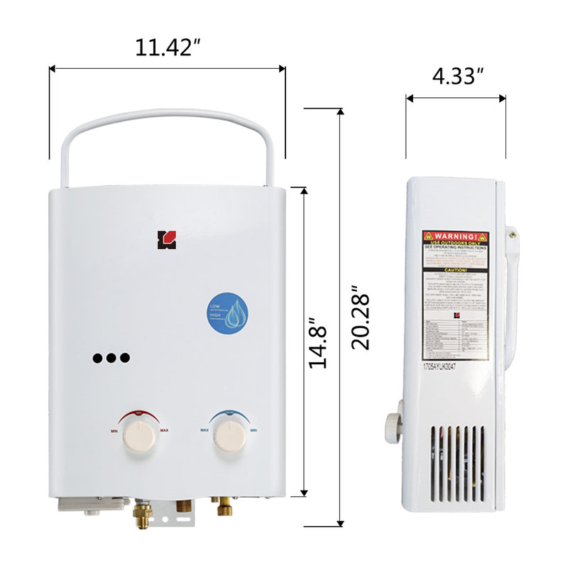 X, Water Heater,2.64 GPM Outdoor Propane Gas Water Heater for Camping, AY132, White