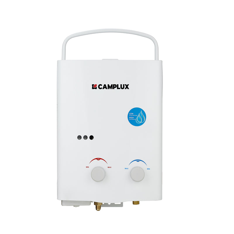 X CAMPLUX Water Heater,  2.64 GPM Outdoor Propane Gas Water Heater for Camping, AY132, White