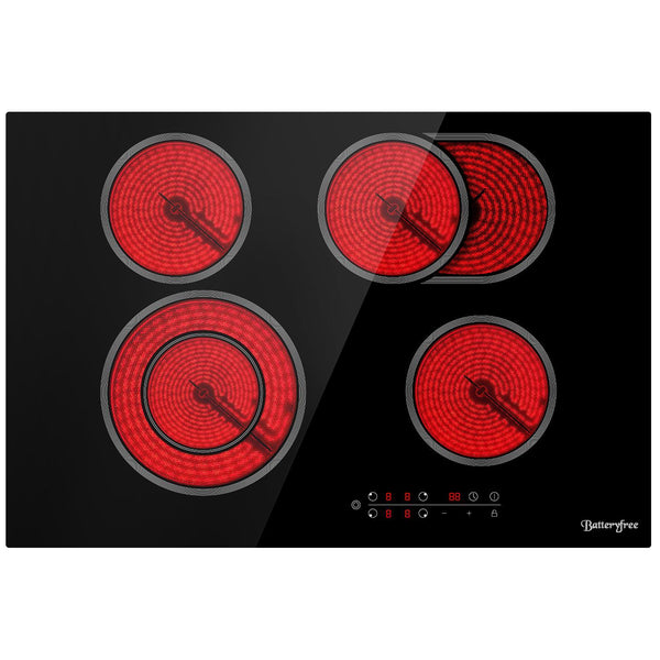 Batteryfree Electric Cooktop 30 Inch, 6600W Radiant Glass Stove Top CH77BF Drop-in 4 Cooking Zones Ceramic Cooktop with 9 Power Levels, Sensor Touch Control, Child Safety Lock, 240V, 1-99 Minute Timer