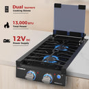 CAMPLUX 12 inches 13,000BTU 2 Burners Slide-in RV Propane Cooktop Stove with Tempered Glass Cover