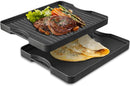 CAMPLUX ENJOY OUTDOOR LIFE 2 IN 1 Reversible Cast Iron Griddle, Pre-Seasoned 15" x 12.8" Double Sided Cast Iron Barbecue Griddle Grill Plate, Flat & Ribbed Surface Used on Stove, Grill or Campfire, Rectangular