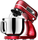 ThermoMate Stand Electric Mixer 6.3 QT, 12 Speeds 300W DC Motor, Planetary Action, Digital Timer with Stainless Steel Mixing Bow, Dough Hook, Flat Beater, Whisk and Splash Guard (Red)