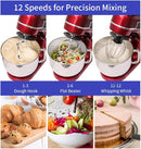 ThermoMate Stand Electric Mixer 6.3 QT, 12 Speeds 300W DC Motor, Planetary Action, Digital Timer with Stainless Steel Mixing Bow, Dough Hook, Flat Beater, Whisk and Splash Guard (Red)