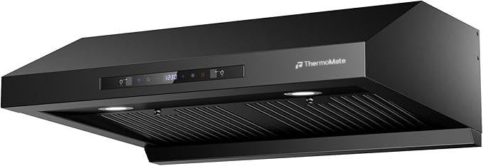 ThermoMate 30 Inch Under Cabinet Range Hood, Matte Black, 700 CFM for Heavy-Duty Cooking Kitchen Exhaust Fan, 3-speed Powerful Stove Vent Hood 67dB, Double Filters Vent Hood with 5000K LED light