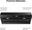 ThermoMate 30 Inch Under Cabinet Range Hood, Matte Black, 700 CFM for Heavy-Duty Cooking Kitchen Exhaust Fan, 3-speed Powerful Stove Vent Hood 67dB, Double Filters Vent Hood with 5000K LED light