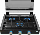 CAMPLUX ENJOY OUTDOOR LIFE RV Propane Stove 3 Burners 21,000 BTU, 21 Inches  Gas cooker with Tempered Glass Cover, RV Stove Top, Slide-in for Camper Trailers, Motorhomes, and Boats, Black