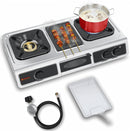 CAMPLUX ENJOY OUTDOOR LIFE 3 Burner with 1 Grill Plate Propane Gas Cooktop Stove, 26,000 BTU Stainless Steel Triple Burner Propane Cooktop for Outdoor Kitchen Cooking with CSA Regulator, Estufa de Gas Portatil