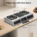 CAMPLUX ENJOY OUTDOOR LIFE 3 Burner with 1 Grill Plate Propane Gas Cooktop Stove, 26,000 BTU Stainless Steel Triple Burner Propane Cooktop for Outdoor Kitchen Cooking with CSA Regulator, Estufa de Gas Portatil