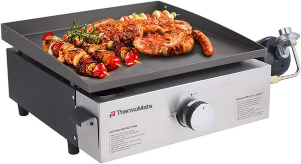 ThermoMate Propane Gas Grill,Flat Top Grill Station for Kitchen, Hot plates,Camping,Outdoor,Tabletop -Stainless Steel BBQ Griddle with Knobs & Ignition,17inch