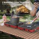 CAMPLUX ENJOY OUTDOOR LIFE 2 Burner Portable Camping Stove 17,200 BTU, Foldable Propane Stove for Outdoor Cooking with Carry Bag, Portable Gas Stove with 2 Adjustable Burners, Red