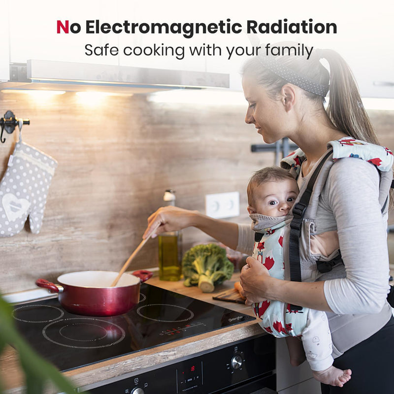 Batteryfree Electric Cooktop 30 Inch, 6600W Radiant Glass Stove Top CH77BF Drop-in 4 Cooking Zones Ceramic Cooktop with 9 Power Levels, Sensor Touch Control, Child Safety Lock, 240V, 1-99 Minute Timer