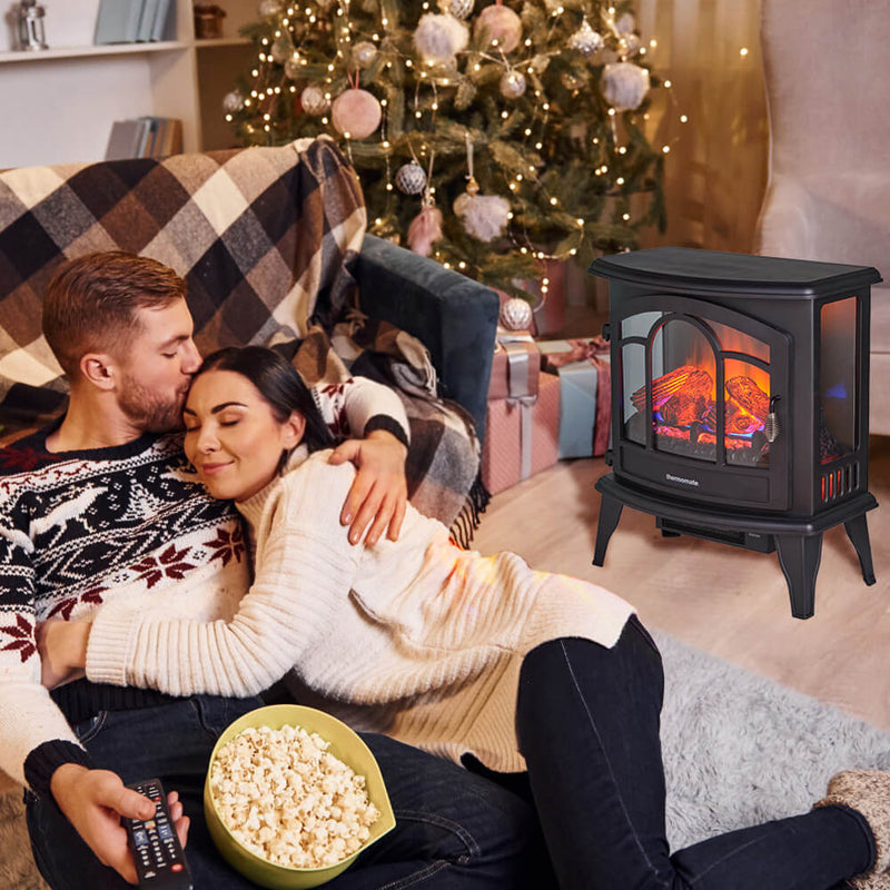 Electric Fireplace Stove, thermomate 23 Inch Portable Freestanding Fireplace Heater with Remote Control, Realistic 3D Log Flame Effect for Indoor use, CSA Certified