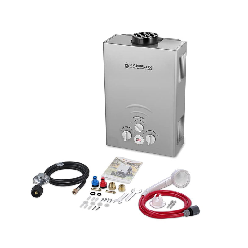 Camplux Gray Outdoor Portable Tankless Water Heater - 1.58 GPM - Packing List