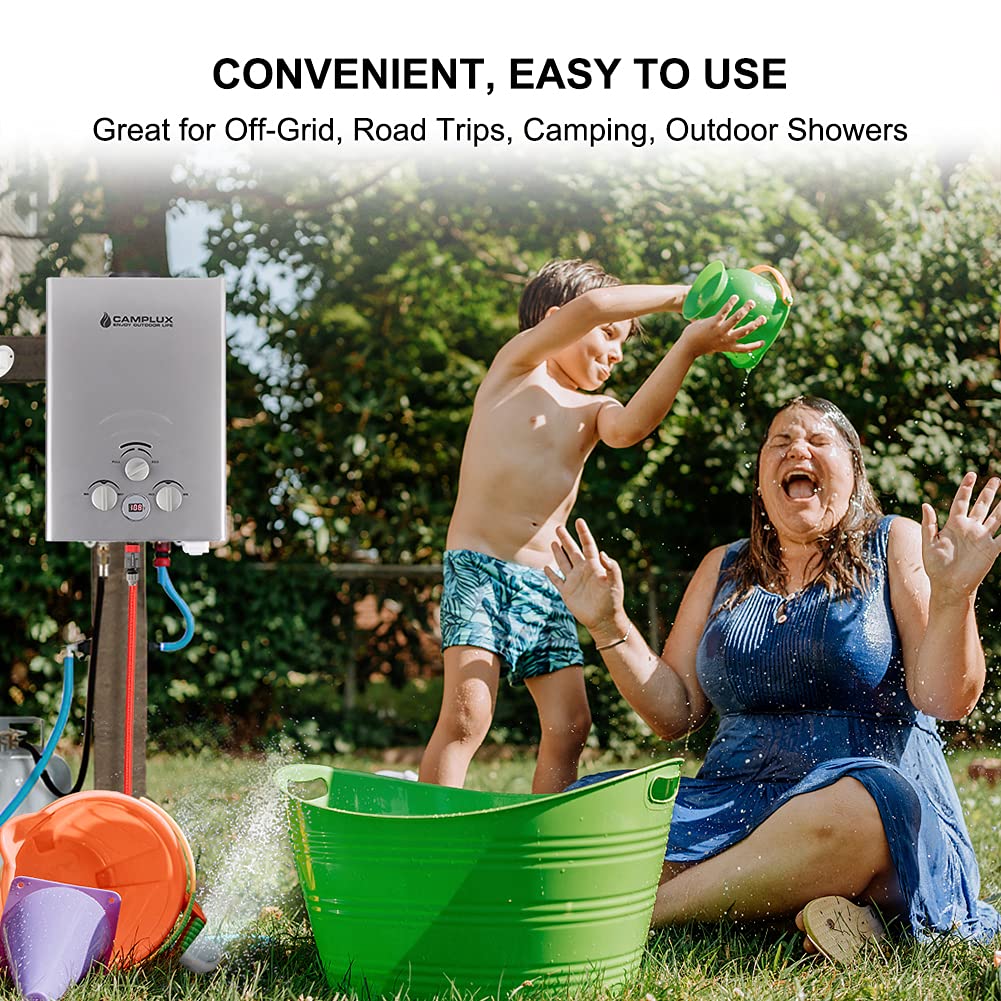 Tankless Water Heater, Camplux Outdoor Portable Propane GAS Tankless Water Heater for Camping Showers, 2.64 GPM, Gray