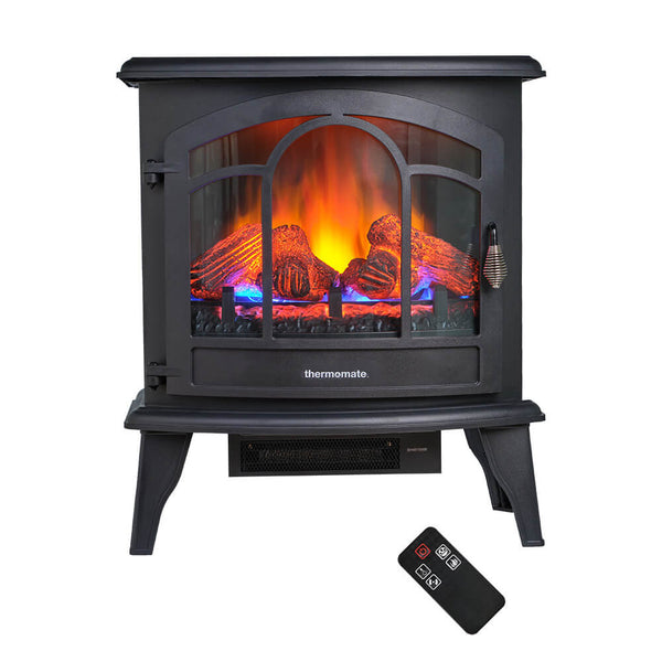 Electric Fireplace Stove, thermomate 23 Inch Portable Freestanding Fireplace Heater with Remote Control, Realistic 3D Log Flame Effect for Indoor use, CSA Certified