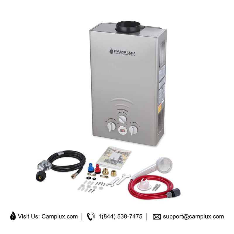 Camplux Gray Propane Portable Tankless Water Heater - 8L 2.11 GPM - Packing List