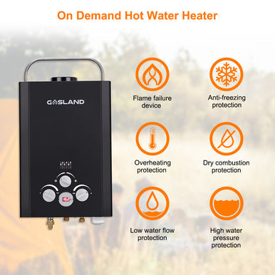 Outdoor Portable Tankless Water Heater-1.58GPM 6L- Black