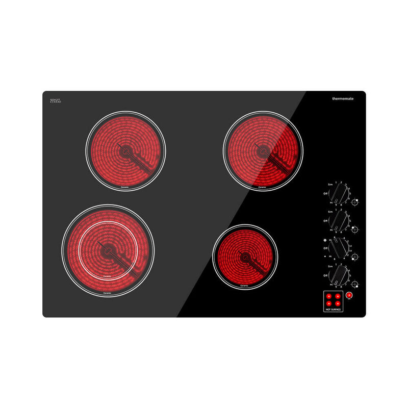 Electric Cooktop, thermomate 30 Inch Built-in Radiant Electric Stove Top, 240V Ceramic Electric Stove with 4 Burners, ETL Certified