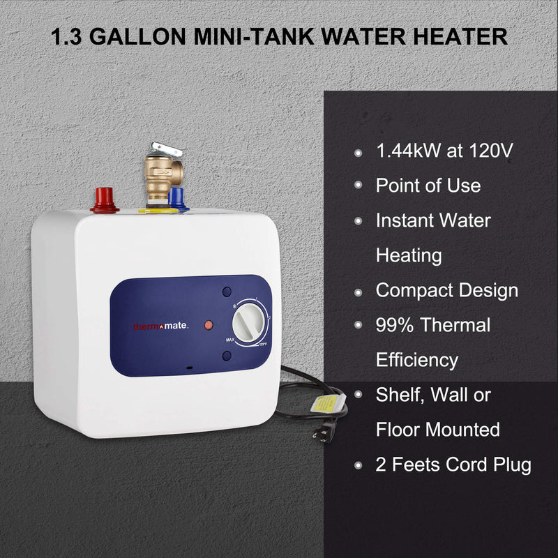 Camplux Electric Mini Tank Water Heater 120V - 1.3 Gallon