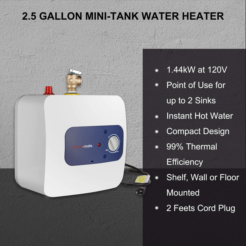 Camplux 2.5 Gallon Mini Tank Electric Water Heater with Cord Plug