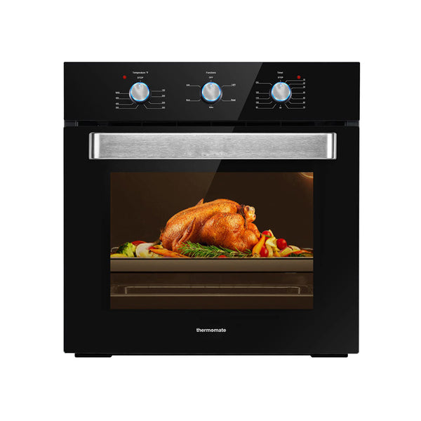 24 Inch Electric Wall Oven, 5 Cooking Functions Black Glass