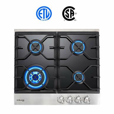 24 In. Convertible Gas Cooktops -Black Tempered Glass