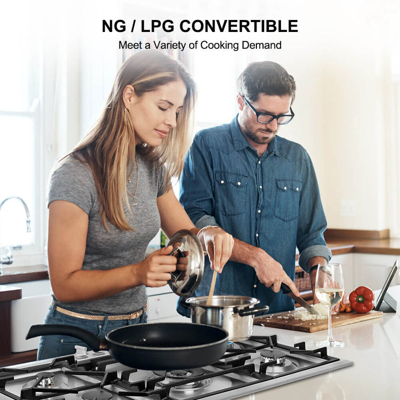 thermomate 36 Inch Gas Cooktop, Built In Gas Rangetop with High Efficiency Burners, NG/LPG Convertible Stainless Steel Gas Stove Top with Thermocouple Protection, 120V AC