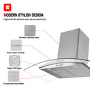 36''Wall Mount Vent Hood with Tempered Glass -Push Button Control-Stainless Steel