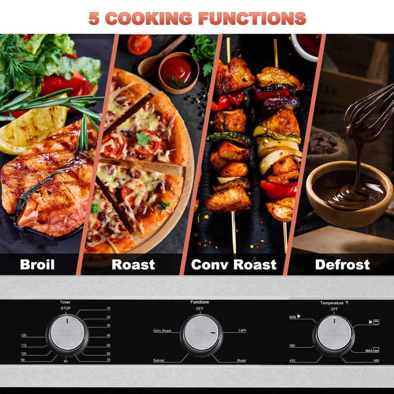24'' Single Wall Oven, thermomate Natural Gas Wall Oven with 5 Cooking Functions and Rotisserie, 13600 BTU Built-in Stainless Steel Oven with Mechanical Knobs Control, CSA Certified