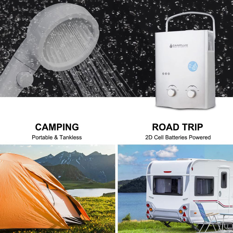 Camplux Gray 1.32 GPM Outdoor Tankless Gas Water Heaters w/ 1.2 GPM Water Pump - Camping&Road Trip