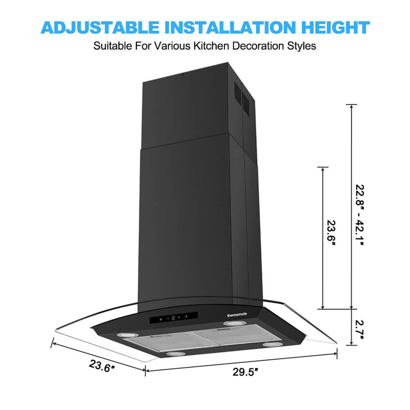 Thermomate 30'' Island Range Hood - Touch Control - Black