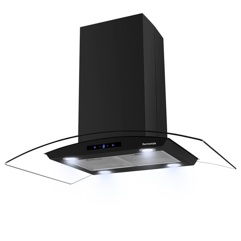 36 Inch Island Range Hood, thermomate 350 CFM Stainless Steel Stove Vent Hood with Aluminum Mesh Filters & 4 LED Lights, 3 Speed Exhaust Fan with Touch Control, Ducted/Ductless Convertible, Black