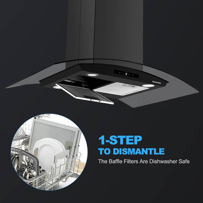 Thermomate 36'' Island Range Hood - Touch Control - Black