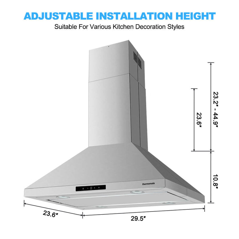 Thermomate 30'' Island Range Hood - 350 CFM - Touch Control