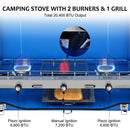 Camplux Propane Camping Stove w/ 1 Grill & 2 Burners - 20,400 BTU