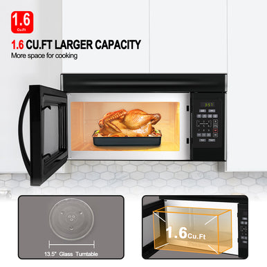 30 In. Over-the-Range Microwave Oven W/ 1.6 Cu. Ft. Capacity, 1000 Watts, 300 CFM - Black