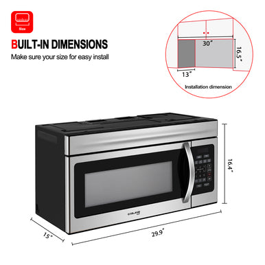 30 In. Over-the-Range Microwave Oven W/ 1.6 Cu. Ft. Capacity, 1000 Watts, 300 CFM in Stainless Steel