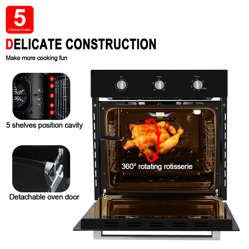 Gasland Chef 24'' Built-In Natural Single Wall Gas Oven - Black - Construction