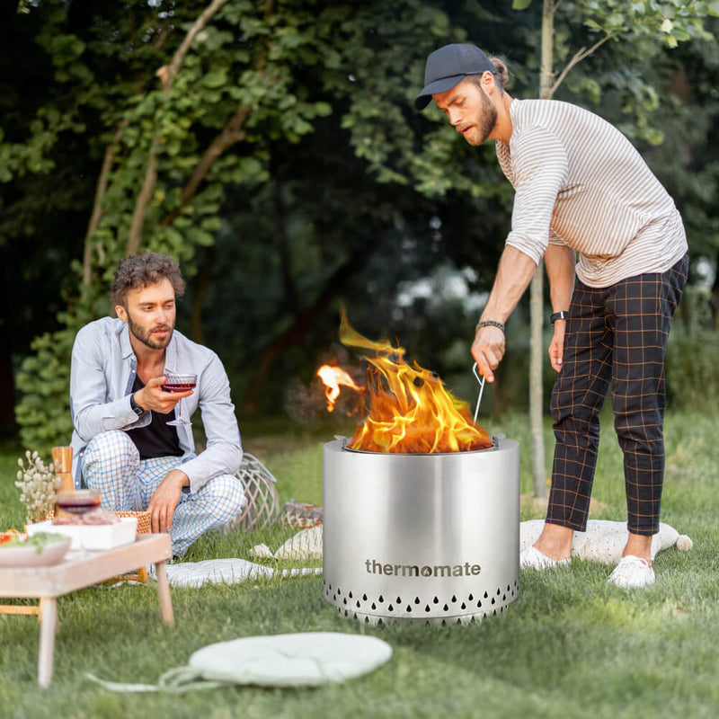 thermomate Large Outdoor Fire Pit, 17x16.5 Inch Stainless Steel Round Firepit Bowl Wood Burning, Smokeless Fire Pit for Outside Patio Backyard, Portable Camping Fire Pit